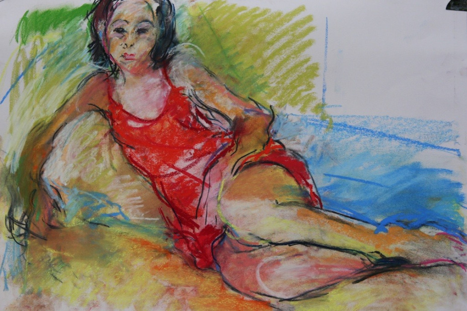 Alison in Red Slip 1. Chalk pastel on paper 59 x 42cm. February 2014
