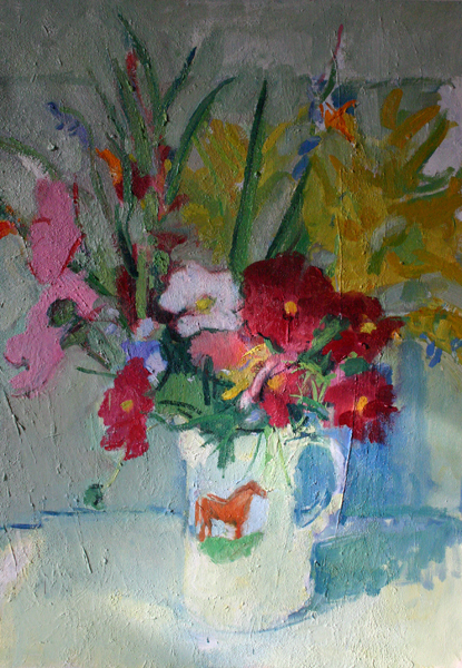 Flowers in Horse Jug. Oil on canvas.