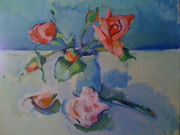 Roses and Garlic 2. Oil on canvas.